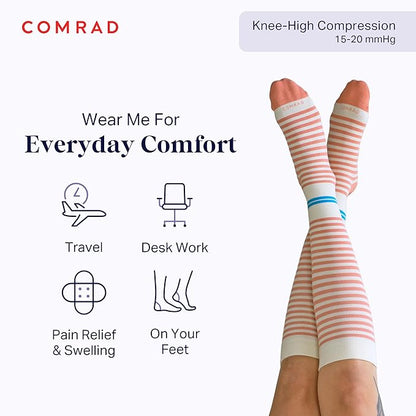 Comrad CloudCotton Knee High Socks - 15-20mmHg Graduated Compression Socks - Combed Cotton Support Socks