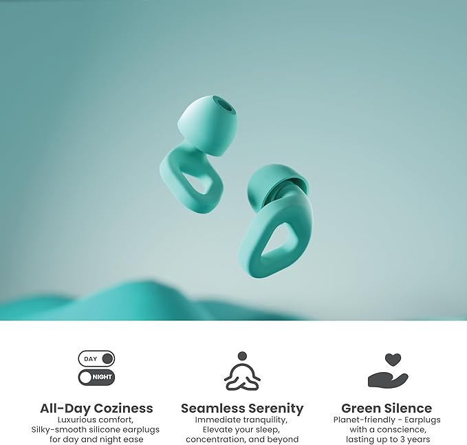 Zenz Unwind Silicone Ear Plugs for Sleep & Noise Reduction – Reusable 27 dB Earplugs with 8 Tips (XS‑L) & Carry Case – Comfortable for Sleeping, Study, Work & Travel - Mossy Mint