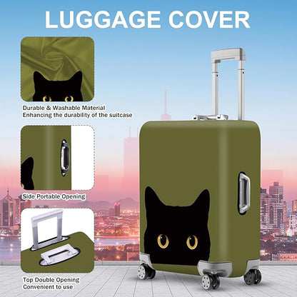 ANNA QUEEN Peeking Black Cat Luggage Cover, Cute Cat Eyes Design Suitcase Protector, Stretchable Washable Travel Sleeve for 20-22 Inch Luggage