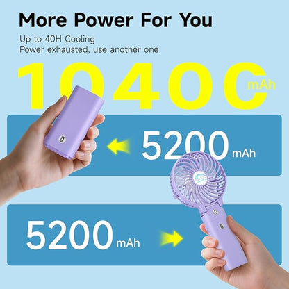 HandFan 10400mAh Personal Handheld Fan, 40Hrs Long-Lasted Hand Fan Rechargeable, Mini Cooling Fans Foldable, Heavy Duty Battery Fans Portable for Travel Beach Concerts Cruise Makeup(Purple)