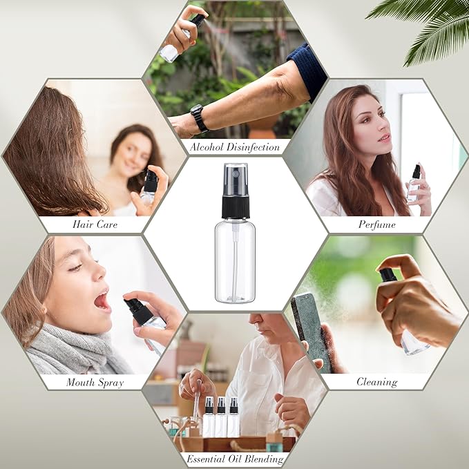 200 Pcs Mini Clear Spray Bottles 1 oz Plastic Empty Travel Bottle Fine Mist Small Spray Containers with 5 Pcs Funnels Refillable Liquid Travel Containers for Perfume Skin Toner Essential Oils
