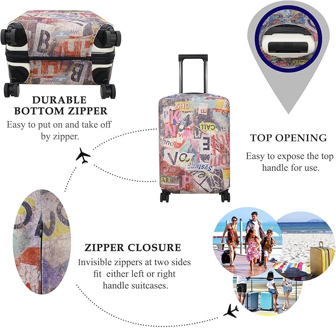 Explore Land Travel Luggage Cover Suitcase Protector Fits 23-26 Inch Case (Retro Pictorial, M)