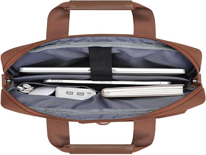 MOSISO Laptop Shoulder Bag 15.6 inch, 15-15.6 inch Computer Bag Compatible with MacBook Pro 16 inch, HP, Dell, Lenovo, Notebook with 2 Raised&1 Flapover&1 Horizontal Pocket&Handle&Belt, Caramel Brown