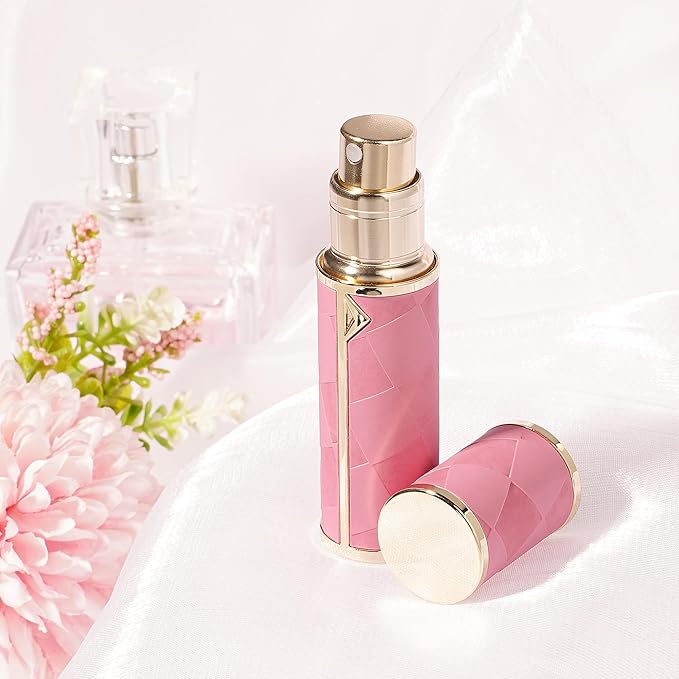 LUEXBOX 5ml Refillable Perfume Bottle, Faux Leather Atomizer Perfume Spray Pump, Portable Fragrance Mist Dispenser for Travel, Scent Mini Bottle with Pocket Size (Rose)