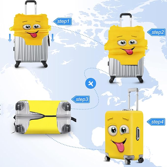 ANNA QUEEN Funny Emoticons Yellow Luggage Cover Washable Suitcase Protector Suitcase Cover Anti-Scratch,Stretchable Fit for 18-32Inch Luggage,Travel Bag Cover XL(fits 29-32Inch suitcase)