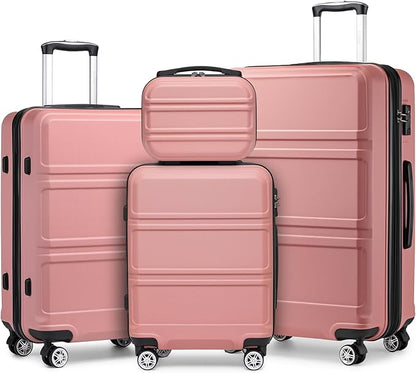 Kono 4 Piece Luggage Sets Expandable(only 28") with Spinner Wheels TSA Lock Lightweight PC+ABS Hardside Travel Rolling Suitcases 20in 24in 28in Carry on and 12in Mini Cosmetic Case Nude/Rose Pink