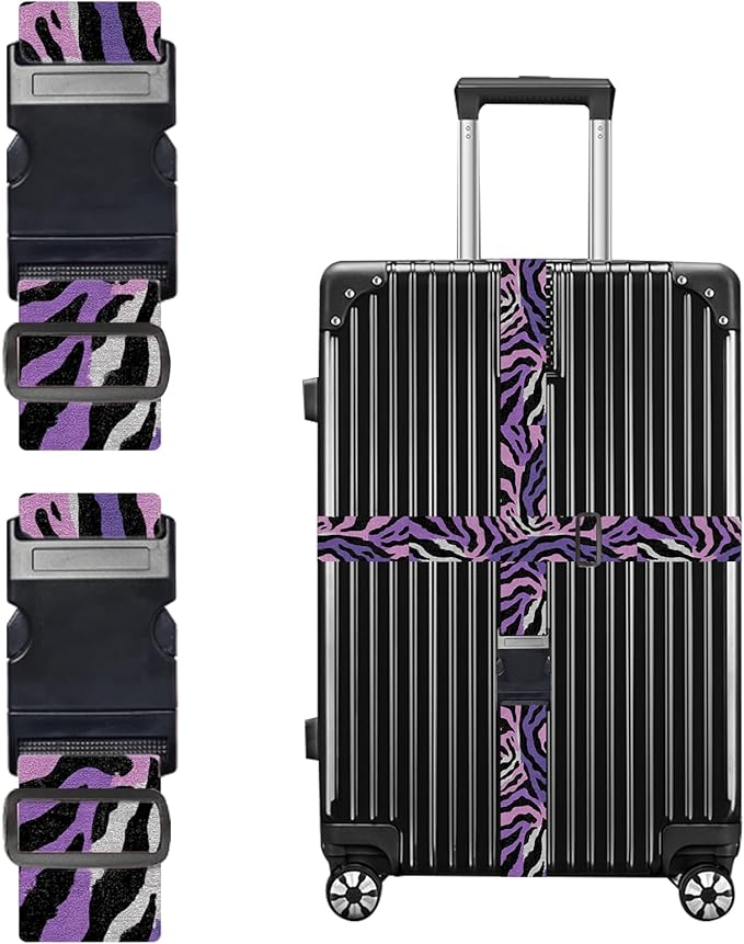 Nuxovilar Luggage Straps of 2 Set Purple Pink Black Zebra Pattern, 1.96x90.5 inches - Luggage Straps for Suitcases, Good for Adventure Trips, Outdoor Travel, Casual Use