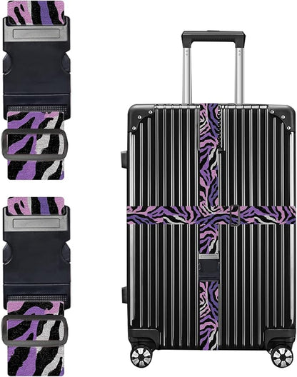 Nuxovilar Luggage Straps of 2 Set Purple Pink Black Zebra Pattern, 1.96x90.5 inches - Luggage Straps for Suitcases, Good for Adventure Trips, Outdoor Travel, Casual Use