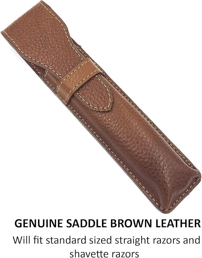 Parker Leather Razor Case–Saddle Brown Full Grain Hand-Stitched Sleeve for Straight Razors, Barber Razors | Compact Travel Pouch | Durable Blade Guard for Dopp Kits & Toiletry Bags | Iconic Brand