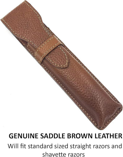Parker Leather Razor Case–Saddle Brown Full Grain Hand-Stitched Sleeve for Straight Razors, Barber Razors | Compact Travel Pouch | Durable Blade Guard for Dopp Kits & Toiletry Bags | Iconic Brand