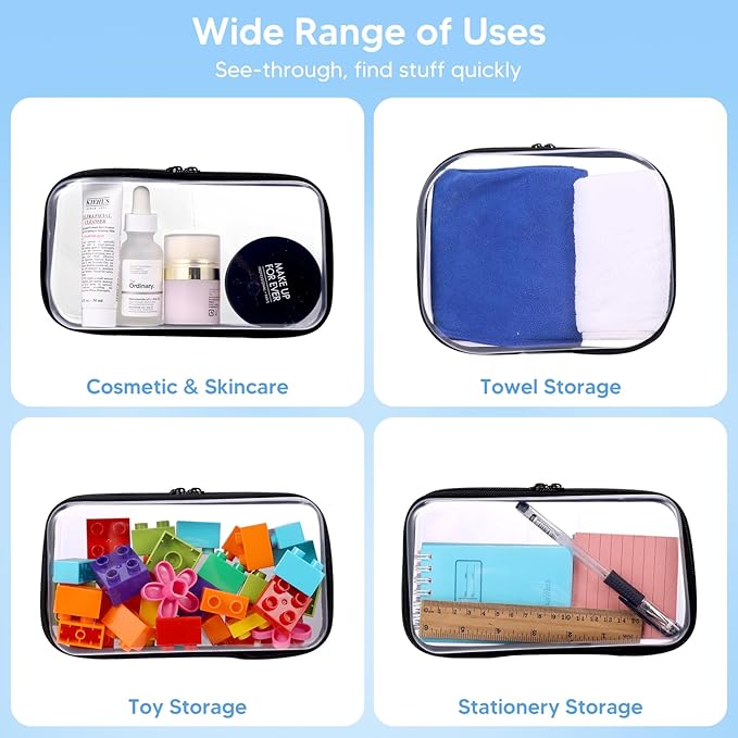 3 Pack Zippered Hard Pouch, Clear Hard Shell Zipper Case, Clear Plastic Storage Box Containers Small Toiletry Bag for Small Items, Toys, Building Blocks, Puzzles, Cosmetics&Stationery, 3 Size