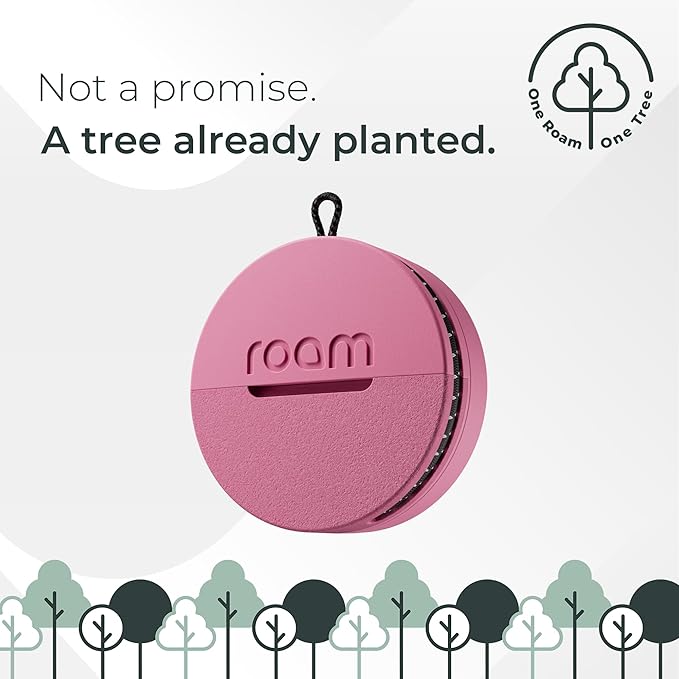 Roam Smart Tracker | Family-Friendly Eco Tracker for Keys, Bags & Kids’ Gear | Works with iOS & Android | Built-in Strap, QR Lost & Found | Replaceable Battery | No Extra App | 1-Pack, Pink