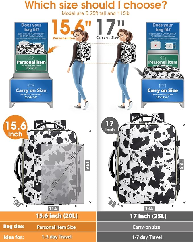 Capolo Travel Backpack for Women Men Waterproof Laptop Backpack Flight Approved Carry On Backpack Overnight Weekender Bag College Bookbag for Business, Work, Traveling Fits 15.6 '' Laptop,Cow Print