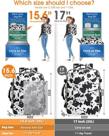 Capolo Travel Backpack for Women Men Waterproof Laptop Backpack Flight Approved Carry On Backpack Overnight Weekender Bag College Bookbag for Business, Work, Traveling Fits 15.6 '' Laptop,Cow Print