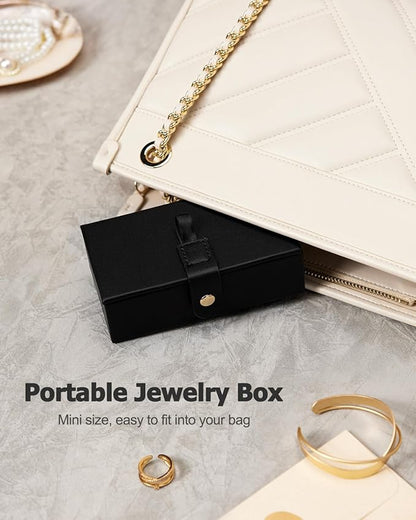Homde 2 IN 1 Jewelry Box for Women Girls with Small Travel Case Mirror Necklace Ring Earrings Organizer - Christmas Gifts (Black + Gold)