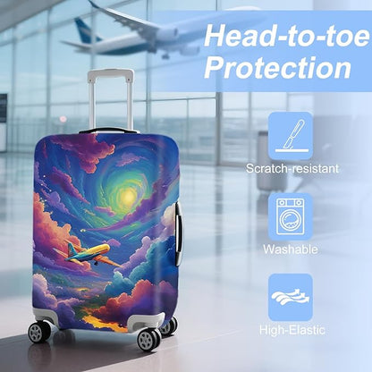 ANNA QUEEN Rainbow plane Luggage Cover Washable Suitcase Protector Suitcase Cover Anti-Scratch,Stretchable Fit for 18-32Inch Luggage,Travel Bag Cover XL(fits 29-32Inch suitcase)