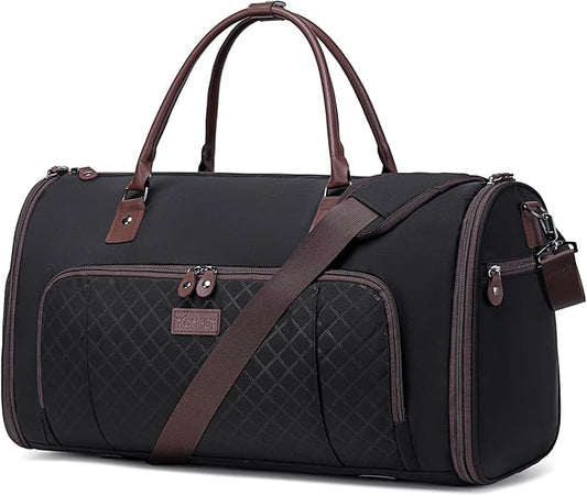 Garment Bag for Airplane Travel, Carry On Garment Duffle Bags for Women, 2 in 1 Travel Suit Bag with Shoes Compartment Carry on Bag Hanging Garment Bag Travel with Shoulder Strap,Black