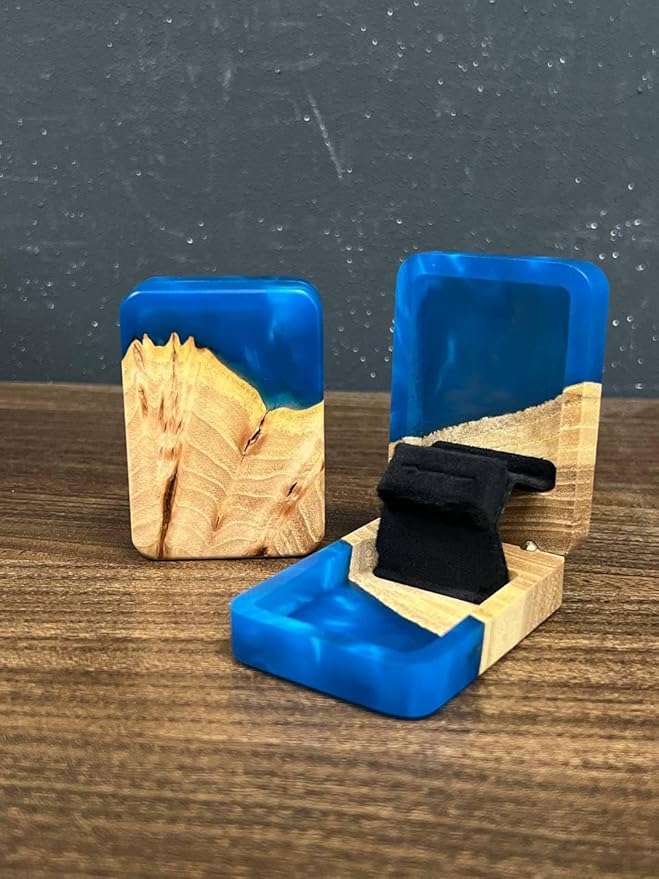 RWA Slim Engagement Ring Box for Proposal – Unique Wedding Ring Holder & Jewelry Display Case – Travel Jewelry Organizer, Ring Bearer Box, Proposal Gift, Wedding Ring Box for Ceremony, FLIP blue