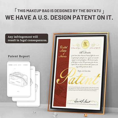 BOYATU Travel Makeup Bag for Women: 3 Pcs Set Portable Make up Bags with Handle - Leopard Print Cosmetic Bags with Comparments - Waterproof Vegan Leather Toiletry Bag (A-1-Red)