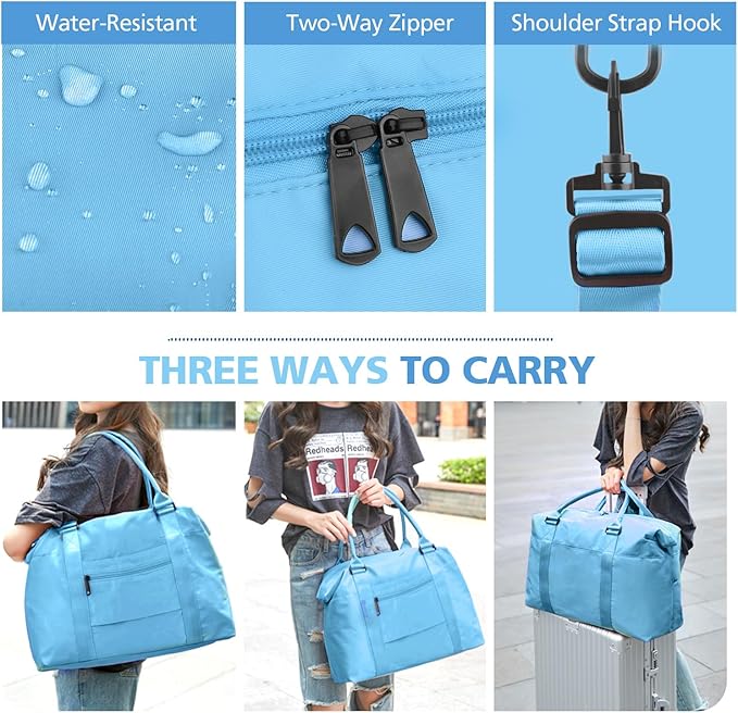 Travel Duffle, Waterproof Weekender Carry On Tote for Women, Travel Essentials Sport Gym for Men, Hospital Bag for Labor and Delivery, Overnight Luggage With Trolley Sleeve