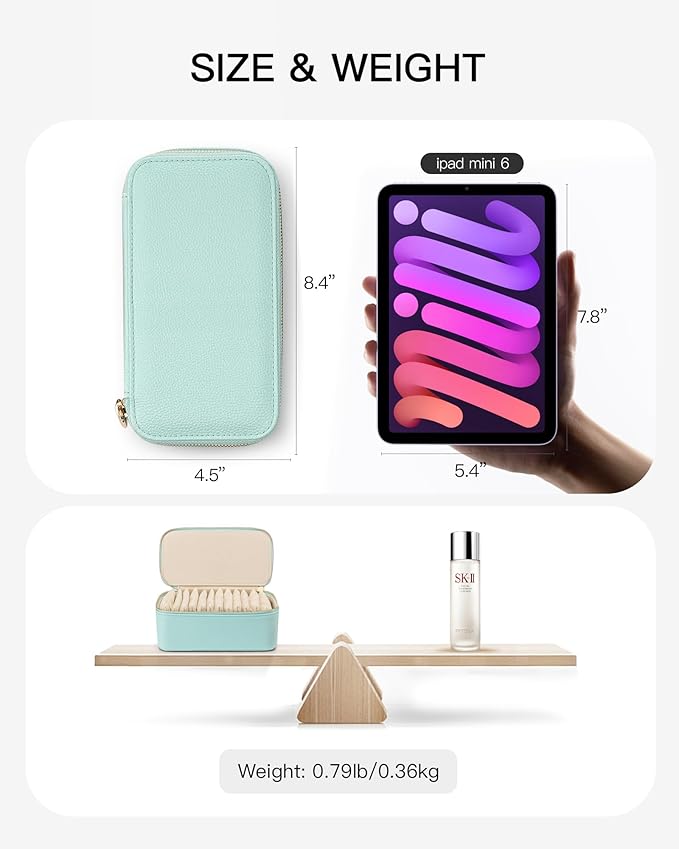 Vlando Travel Jewelry Organizer with 12 Velvet Jewelry Bags Travel Jewelry Case for Girls Jewelry Storage Necklace Rings Earrings Bags Gifts for Women Daughter Friends(Lake Blue)