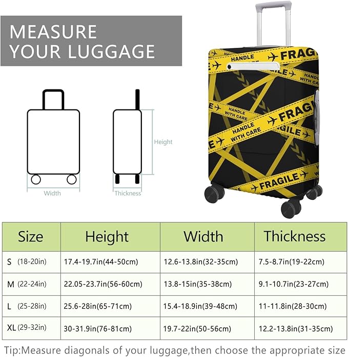 Gold Fragile Travel Luggage Cover, Travel-Themed Suitcase Protector Stretchable, Washable Travel Suitcase Cover (S for 18-20 Inch Luggage)