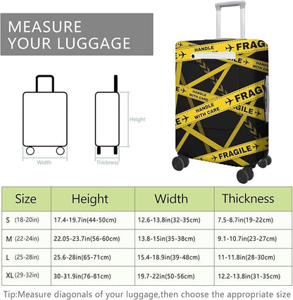 Gold Fragile Travel Luggage Cover, Travel-Themed Suitcase Protector Stretchable, Washable Travel Suitcase Cover (S for 18-20 Inch Luggage)