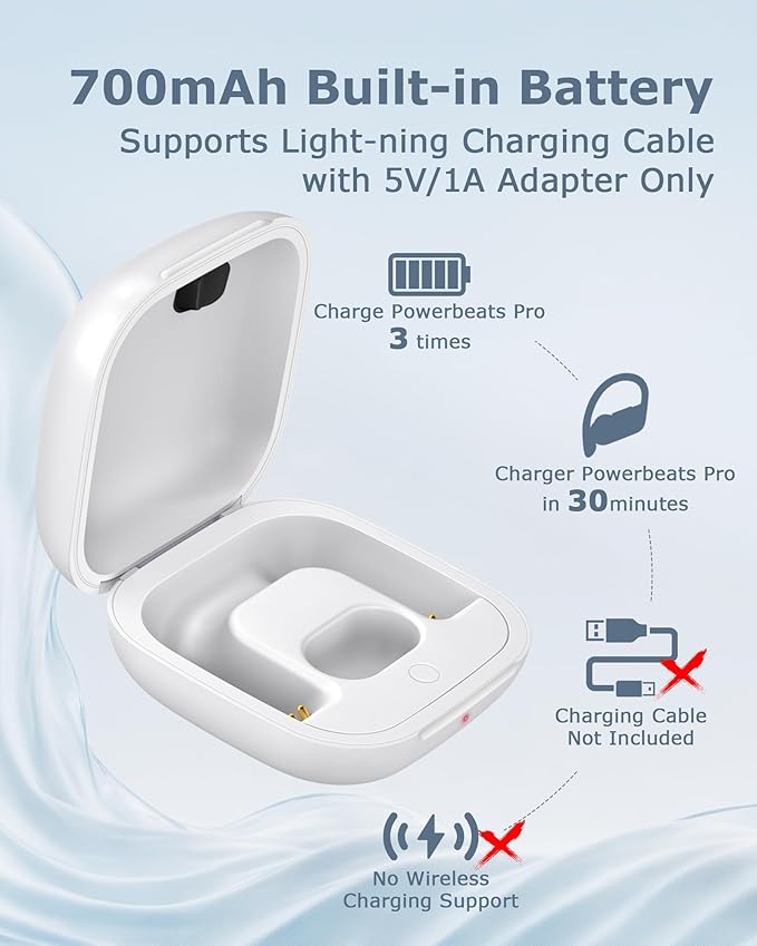 Charging Case Replacement Compatible with Powerbeats Pro - 700mAh Battery Portable Earbuds Charger Case with Bluetooth Pairing (White)
