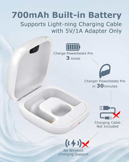 Charging Case Replacement Compatible with Powerbeats Pro - 700mAh Battery Portable Earbuds Charger Case with Bluetooth Pairing (White)