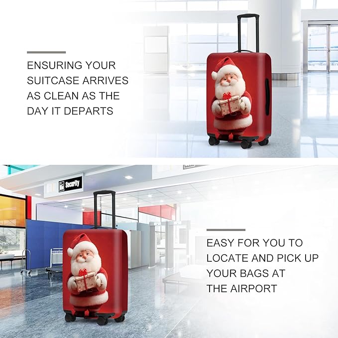 Doll Style Christmas Luggage Cover - 3D Santa Holding Present on Red Background, Unique Suitcase Protector for 28 30 Inch Bag