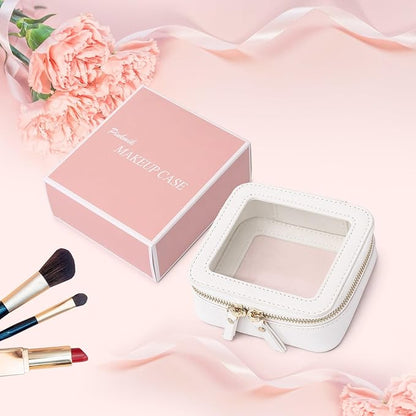 Pinkmik Small Makeup Bag Mini Clear Cosmetic Makeup Case & Toiletry Bag with Zipper Women's Purse Organizer & Car Essentials (White,MINI-1)