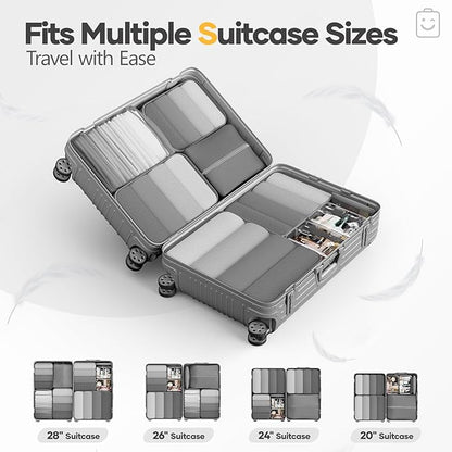 Veken 9/11 Set Compression Packing Cubes for Travel Essentials,Compressible Expandable Large Luggage Suitcase Organizer Bags for Clothing,Durable Space Saver Storage Bags with Toiletry Bags(Gray)