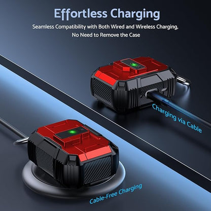 DASFOND Armor Earphone Cover Case for Airpods Pro 3, Military Grade Full Body Shockproof Protection Hard Case, Support Wireless Charging with Keychain, Magnetic Lid, Front LED Visible, Red