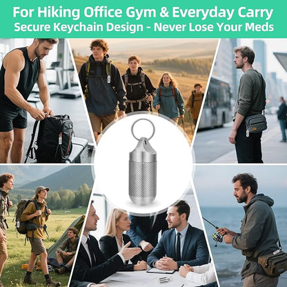 Titanium Keychain Pill Holder Waterproof Lightweight Portable Pocket Mini Pill Case for Emergency Medicine Travel Fits Daily Purse Wallet Small Pill Box Containers (Large)