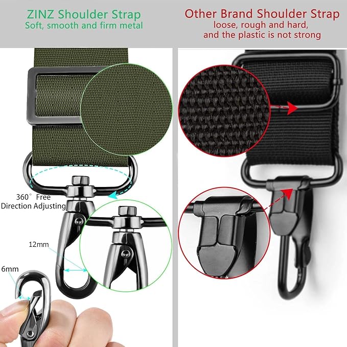 ZINZ Shoulder Strap Universal Bag Strap - 78" Ultra-Thick Padded with Dual Balanced Adjustable Buckles for Briefcase, Travel, Sports, Laptop, Crossbody Bag，Army Green