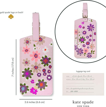 Kate Spade New York Vegan Leather Luggage Tag for Women, Pink/Purple Durable Suitcase ID Tag, Pacific Petals