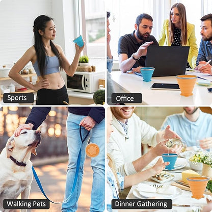 JBER Silicone Collapsible Travel Cup, 4 Pack Silicone Folding Camping Cup with Lids Expandable Drinking Cup Set BPA Free Reusable Portable Graduated for Outdoor Hiking Travel