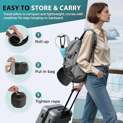 Travel Neck Pillows for Airplanes - 360° Ergonomic Memory Foam Travel Pillow - Relief Neck Pain with Breathable Support for Long Flights, Car, Train & Office Use - Adults & Kids (Gray)