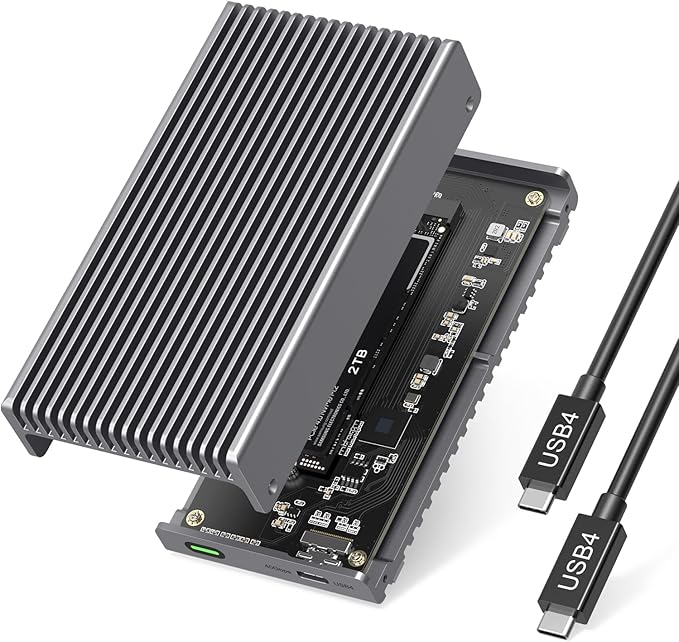 Noiseless 40Gbps M.2 NVMe Enclosure, USB C Aluminum External SSD Enclosure Compatible Thunderbolt4/3 8TB SSD Adapter, PCIe Gen4 M.2 SSD Reader Fits 2280/2260/2242/2230mm M B+M Key