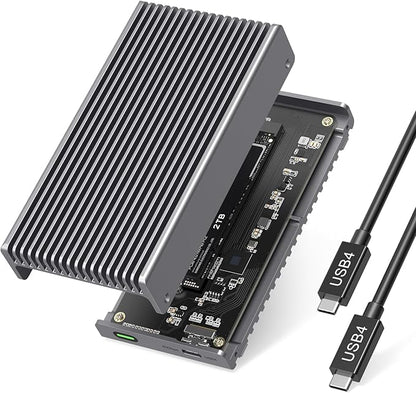 Noiseless 40Gbps M.2 NVMe Enclosure, USB C Aluminum External SSD Enclosure Compatible Thunderbolt4/3 8TB SSD Adapter, PCIe Gen4 M.2 SSD Reader Fits 2280/2260/2242/2230mm M B+M Key