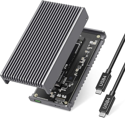 Noiseless 40Gbps M.2 NVMe Enclosure, USB C Aluminum External SSD Enclosure Compatible Thunderbolt4/3 8TB SSD Adapter, PCIe Gen4 M.2 SSD Reader Fits 2280/2260/2242/2230mm M B+M Key