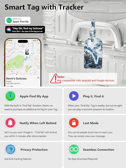 Luggage Tags Built-in Anti-Loss Tracker, Luxury Leather Luggage Tags for Suitcase, Travel Bags, Backpacks, Travel Organizer for Lost Baggage Prevention (Marble Texture)