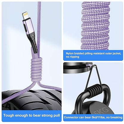 Durcord iPhone Charger, [Apple MFi Certified] 3Pack 10FT USB A Cable for Long Lightning Charger Cable, Fast iPhone Charging Cord for iPhone Xs Max/XS/XR/X/8/7/6S/6/Plus/SE/iPad(Light Purple)