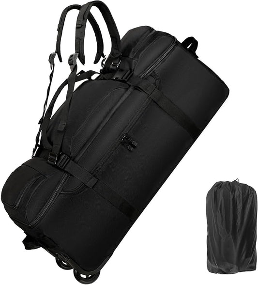 Rolling Duffle Bag with Wheels, 90L 32-inch Large Foldable Travel Duffel Bags Durable, Tear-resistant Heavy-duty Luggage Bag (Black)