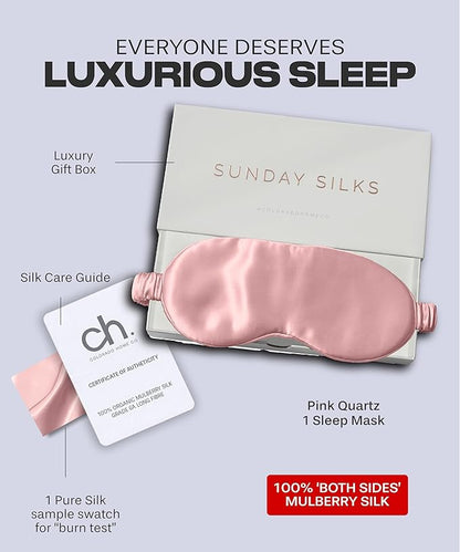 SUNDAYSILKS™ Exclusive Mulberry Silk Sleep Mask | Soft Eye Covers, Blackout Sleeping Mask for Women & Men | Silk Eye Mask for Sleep, Travel, and Relaxation | Antifaz para Dormir [Pink Quartz]