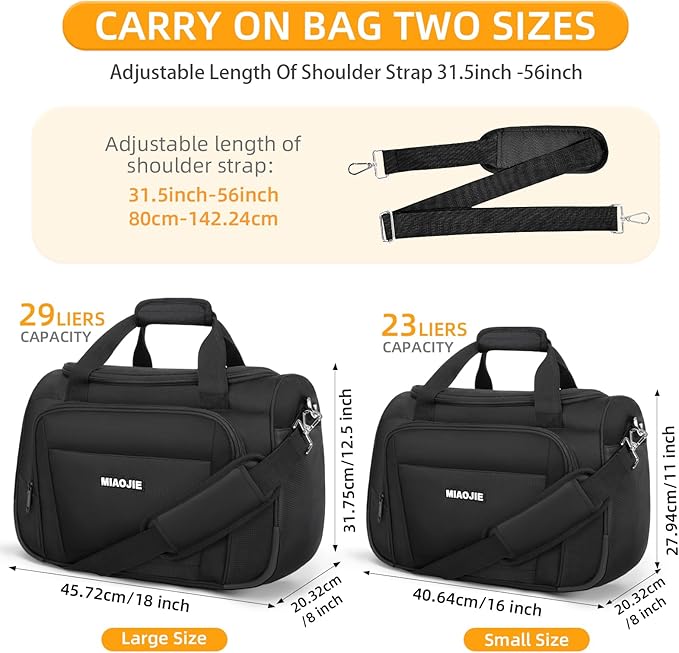 Underseat Carry On Luggage Lightweight Travel Tote Weekender Bag Overnight Duffle Bag for Travel, Travel Essentials Personal Item Travel Bag for Women and Men,Black-18Inch