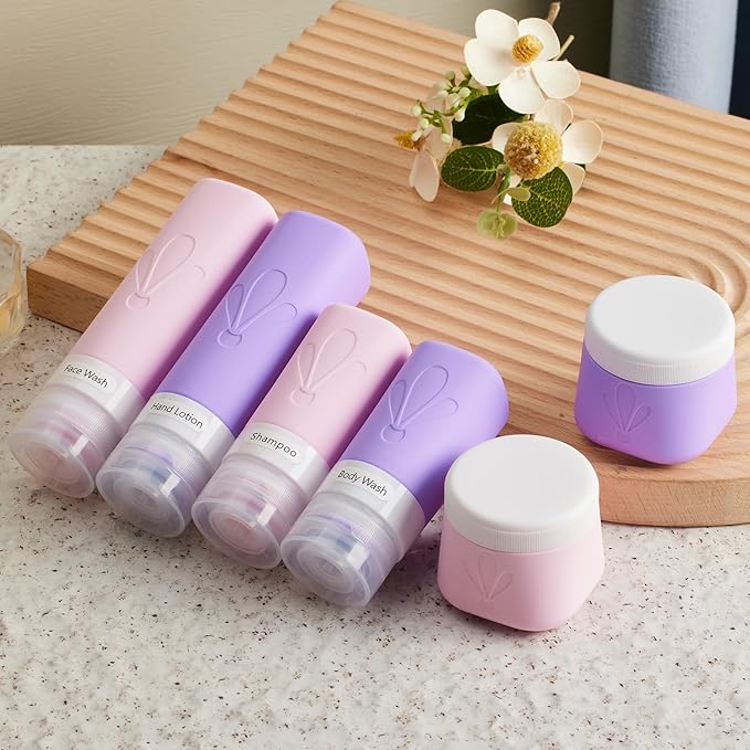 INSFIT Silicone Travel Bottles Set, 6 Pack Travel Size Toiletries, Leakproof Travel Bottles for Toiletries, Travel Accessories for Women, Airplane Travel Essentials, Travel Containers for Toiletries