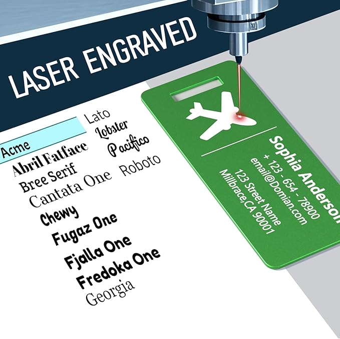 4 Personalized Metal Luggage Tags, Laser Engrave Name and Logo, Custom Aluminum Suitcase Tags with Steel Ring, for Travel, Backpack, Baggage (Green)
