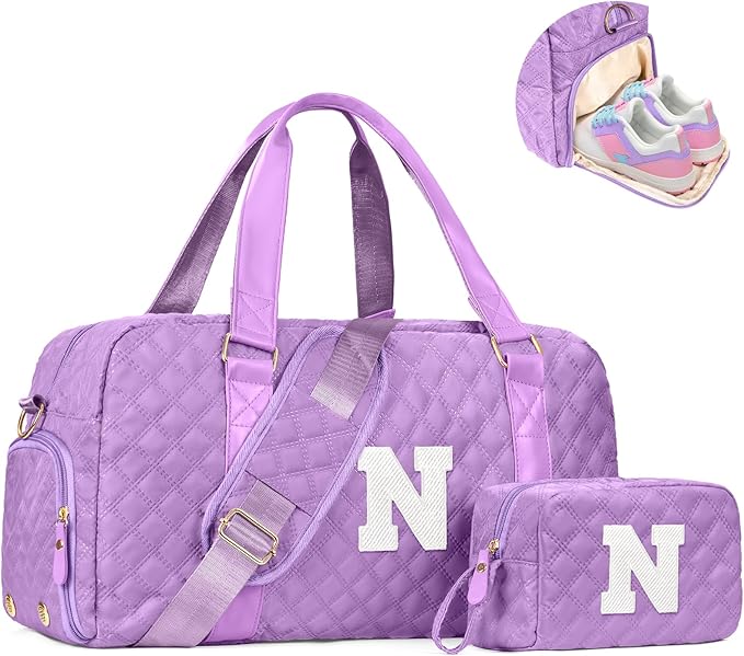 Initial Travel Duffle Bag Women Girls Gift: Personalized Weekender bags, Dance Cheer bag Sports for Girl, Kid Gymnastics Bags, Birthday Gifts for Women Girls Kids Teens Mom Teacher