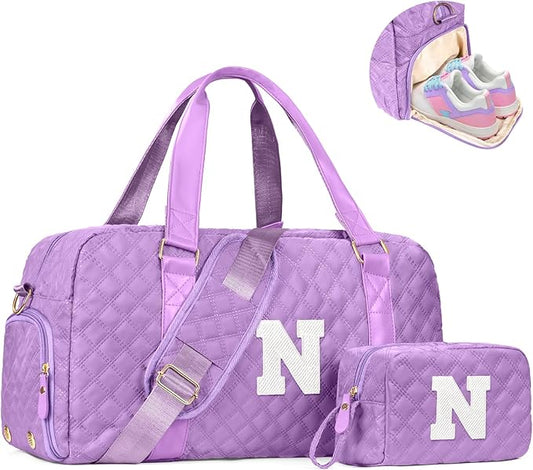 Initial Travel Duffle Bag Women Girls Gift: Personalized Weekender bags, Dance Cheer bag Sports for Girl, Kid Gymnastics Bags, Birthday Gifts for Women Girls Kids Teens Mom Teacher